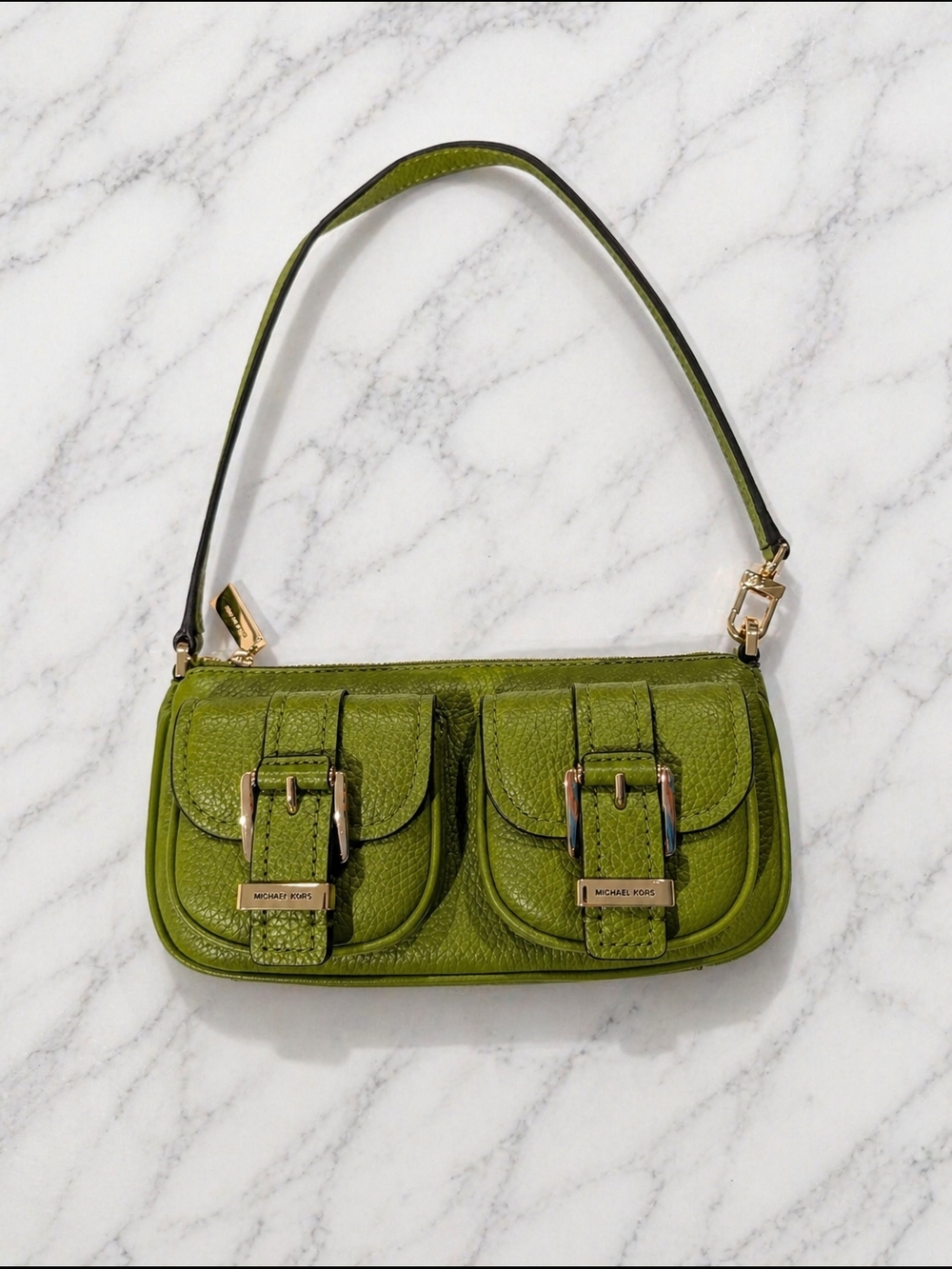 Michael Kors Green Pebbled Leather Mini Double-Pocket Shoulder Bag - Picture 7 of 7